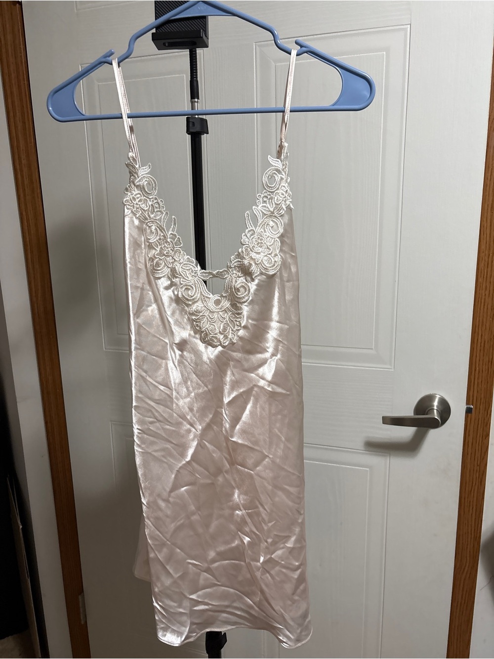 Silky Cream Lace-Trim Satin Slip Chemise